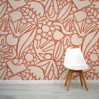 Freya - Orange Floral Doodle Wallpaper Mural – WallpaperMural.com