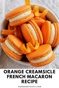 I'm obsessed with these orange macarons. The filling is orange creamsicle, which was one of my all time favorite flavors as a kid. These are so nostalgic, but with an adult twist (they don't taste as artificial as the dreamsicle I remember). This recipe uses bright orange French macaron shells. The filling is so fruity and delicious. It would be perfect for a summer macaron or even for 4th of July celebrations.