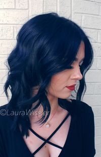 Midnight blue black hair color & textured Lob Instagram: _hairxlaura_