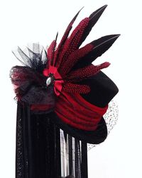 Gothic Victorian Raven black & red wedding hat by Blackpin on Etsy, £140.00