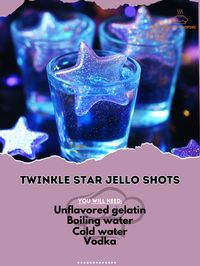 ✨ TWINKLE STAR Jello Shots: Make your party sparkle with these twinkling jello shots! 🌟✨ #TwinkleStarJelloShots #PartySparkle TWINKLE STAR Jello Shots Ingredients: Unflavored gelatin (2 envelopes) Boiling water (1 cup) Cold water (1/2 cup) Vodka (1/2 cup) Edible glitter (for garnish) Instructions: Dissolve unflavored gelatin in boiling water. Stir in cold water and vodka. Pour into shot glasses and refrigerate until set. Sprinkle edible glitter on top before serving. ✨ Add some sparkle to...