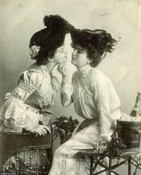 Two Victorian women share a passionate kiss, circa 1880. At a time when homosexuality was ...