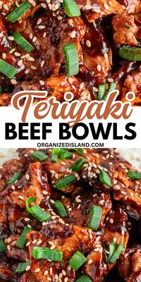 These Beef Teriyaki Bowls are delicious and super easy to make. Tender pieces of beef are marinated in a sweet and savory teriyaki sauce and then cooked and served over a bed of rice. This beef teriyaki stir fry all comes together in about 15 minutes. Great as a weeknight dinner idea.