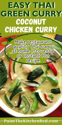 This is an authentically flavored Instant Pot Thai green curry and an easy recipe than can be made with any meat, including chicken. You can also make it vegan by using tofu instead. The Thai curry paste you use is very important to the quality of the recipe. See details in the recipe. This recipe is for stovetop or Instant Pot!