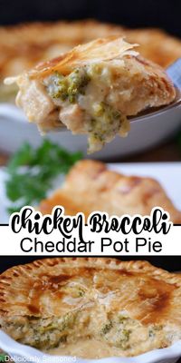 Chicken broccoli cheddar pot pie is a delicious comfort food recipe made with a flaky pie crust filled with tender chicken, broccoli florets, cheese, and more. A perfect recipe for any night of the week!