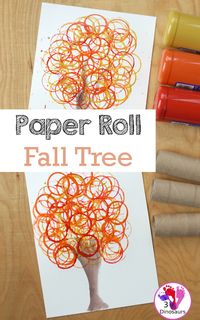 An Easy Fall Painting: Paper Roll Stamped Fall Tree | 3 Dinosaurs