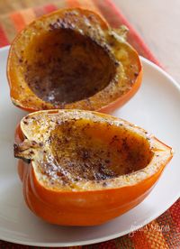 Acorn squash roasted with brown sugar and a hint of cinnamon is DELISH!