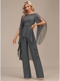 JJ's House Appliques Lace Chiffon Boat Neck Fall Spring Summer Winter Jumpsuit/Pantsuit General Plus No Leg Slit Back Zip V Back Elegant Black Tie Steel Grey Height:5.8ft（176cm） Bust:32in（82cm）Waist:24in（61cm）Hips:35in（89cm） No Floor-Length Model Name:Mafe  Height:5. #JJ's House #AppliquesLace #Chiffon #BoatNeck #Fall #Spring #Summer #Winter #JumpsuitPantsuit #General #Plus #NoLegSlit #BackZip #VBack #Elegant #BlackTie #SteelGrey #No #FloorLength