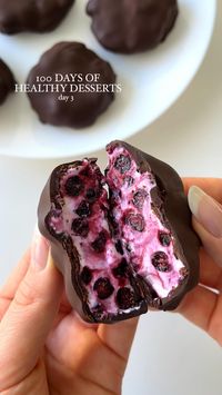 10min · 1 serving  Healthy Dessert Idea: Chocolate Blueberry Bites🤩 You loved the Chocolate Strawberry Bites recipe, so made a blueberry version of it💜 These are such a perfect dessert idea for summer! They are so refreshing and delicious😋  Ingredients:  • 1 cup blueberries, fresh or frozen, I used frozen wild blueberries (240 ml)  • 1/2 cup (lactose-free) Greek yogurt (120 ml)  • 100 g / 3.5 oz. dark chocolate, melted (80% dark chocolate)  Instructions:  • 1. Mix the blueberries and yogurt together (if you are using frozen berries, you might need to add extra 1/4 cup/50 ml of the yogurt)  • 2. Spoon dollops onto a plate lined with parchment paper  • 3. Freeze for 1 1/2 - 2 hours  • 4. Dip in melted dark chocolate (let the chocolate cool down before dipping), make sure that the bites ar