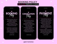 Booking Policy template for Instagram Story, Post & Print, Terms and Conditions Template, Booking Policy Canva Template, Acuity Scheduling This file is a premium, fully editable, high-quality file. Booking Policy, Instagram Story & Post, Book Now, Appointments Available, Hair Lashes Nails, Canva.  This is the perfect Acuity Scheduling Template Instagram Story Template for hair stylists, makeup artists, nail technicians, and lash technicians!  You can simply edit it in Canva and then download it