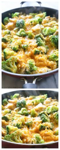 This One-Pan Cheesy Chicken, Broccoli, and Rice dish is perfect for a busy weeknight. Instant family favorite. the-girl-who-ate-everything.com