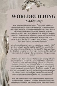 I tend to use a question and answer method for worldbuilding. I find it less intimidating and like how it allows you to think about multiple specific aspects.  Obviously, it is crucial to remember you do not need to answer all the questions. This activity is NOT for fun, but it is essential to cover the basics and more if relevant to the plot.  #worldbuilding #Fantasywriting #amwritingfantasy #writing #checklist #worldbuildingchecklist #Fantasy #leadership