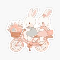 Get my art printed on awesome products. Support me at Redbubble #RBandME: https://www.redbubble.com/i/sticker/Bunnies-Riding-a-Bike-by-GlobalDesigns/153888308.EJUG5?asc=u #bunnies #rabbit #bunny #cottagecore #cute #animal #cottage #bike #farm #farmcore #bicycle #cat #mushrooms #sun