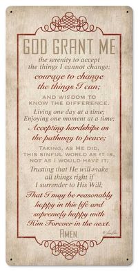 Serenity Prayer Metal Sign 12 x 24 Inches