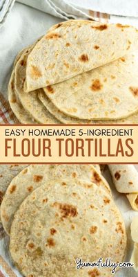 Stop eating store-bought tortillas that are full of preservatives! Make these easy, soft, fluffy tortillas in the comfort of your own kitchen in less than an hour. With only 5 easy-to-find ingredients and minimal effort, your tacos and burritos will never taste better!