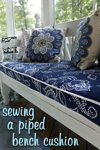 Make your own Bench Cushion with Piping following this easy sewing tutorial how to. Plus, a link to making your own piping.