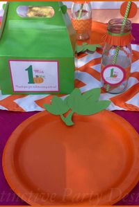 Place setting at a pumpkin 1st birthday party!  See more party planning ideas at CatchMyParty.com!