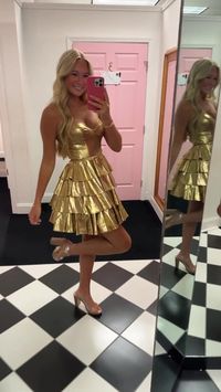 Strapless Gold Metallic A-Line Ruffle Homecoming Dress