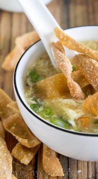 Egg Drop Soup w/ green onions and crispy noodles