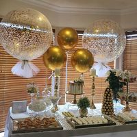 Thank you to the @theeventrentalcompany of this gorgeous pic of our signature giant confetti and tassle balloons and round gold orbs balloons