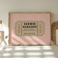 ✣ 𝗜𝗠𝗠𝗘𝗗𝗜𝗔𝗧𝗘 𝗗𝗢𝗪𝗡𝗟𝗢𝗔𝗗 ✣ Step back in time with these Retro Shower Karaoke Tickets neutral beige and peach pink wall art printable poster. Perfect for adding a touch of vintage style and aesthetic trend to your space. Embrace maximalist wall art with a cool and girly design that will bring back fun memories of summer. This digital download is ready to add some dopamine decor to your home in an instant.  Make It Yours:  Upon purchase, a high-resolution digital file is yours to keep