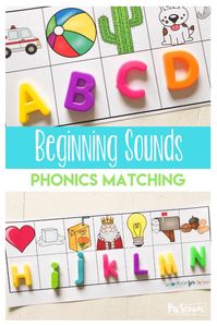 Kids will have fun practicing phonics skills with this fun, free printable beginning sounds games. This beginning sound games is perfect for achieving reading readiness with pre-k, kindergarten, and first grade students. Simply print pdf file with free beginning sounds games, grab some magnetic letter tiles, and you are ready to practice matching alphabet letters with pictures that make the same initial sound.