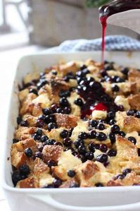 An easy and delicious breakfast or brunch casserole! This Blueberry French Toast Casserole comes with an easy to make blueberry sauce recipe as well!