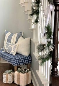 Easy Christmas Staircase Decorating Idea: Pine Sprays - thetarnishedjewelblog