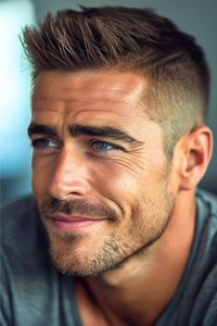 This classic crew cut is a testament to timeless style, paired impeccably with a neatly groomed beard. The hair is trimmed short and styled with a slight tousle for a touch of modern texture, creating a look that’s as suave as it is straightforward. Click here to see more modern short hairstyles for men.