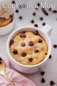 All you need are a handful of pantry staples to make this warm, gooey Cookie in a Mug recipe. It takes seconds to put together and a minute in the microwave, and you’ll satisfy your cookie craving in no time. You don’t even have to turn on the oven.