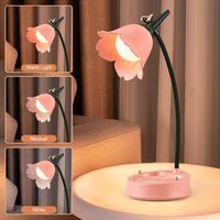 LED Flower Lamp Cordless Table Light, Cute Desk Lamp Touch Lamps Bedside, 3 Color Modes Desk Lamps for Bedroom, Rechargeable Eye Protection Night Light for College Dorm(Pink)