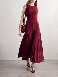 BEARE PARK defines its aesthetic as "decisive simplicity", and this dress certainly embodies the sentiment. Made in Italy from burgundy silk crepe de chine, it has a streamlined silhouette with a darted bust and flared hem that falls to soft pleats.