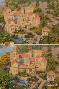 This is Medieval Castle created with the new Castle Estate Kit! The castle is located on a land covered with beautiful flowers. A romantic castle hideout for the Sims to go back to the history.