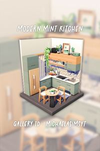 Modern Mint Kitchen 👩🏼‍🍳 A small mint and soft wood kitchen and dining space! I was inspired by a picture from Pinterest and I really love the result! The warm wood and mint look really nice together! the sims 4 house interior || the sims 4 interior || the sims 4 house || the sims 4 house ideas || sims 4 houses || sims 4 house plans #thesims4 #simshouse #simsbuild #showusyourbuilds #sims4maxismatch #sims4housebuild #simshome #dreamhouse #sims #michaelasimsyt #michaelasims