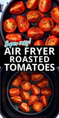 These air fryer roasted tomatoes are bursting with flavor, and make the perfect side dish for just about any occasion! The best thing about this healthy air fryer recipe is it can be whipped up in next to no time. A handful of simple ingredients and around 10 minutes’ cook time is all it takes to air tomatoes to perfection.