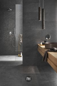 Waterfall is an easy textured porcelain tile with a slate effect. Both practical for busy family areas and with rugged good looks, this tile is refined with just enough rough edge. #waterfall #slatetile #porcelaintile #slateeffect #reedharris