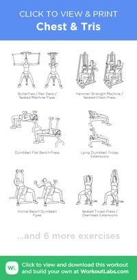 Chest & Tris – click to view and print this illustrated exercise plan created with #WorkoutLabsFit