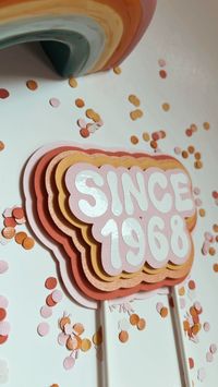 "Groovy Cake Topper with date, 3D effect with boho theme colors.  Materials: Card stock, vinyl, food grade sticks Size: Approximately 6\" wide, 4\" tall, 5.5\" stick height (9.5\" overall height) PLEASE ADD DATE OF EVENT AND YEAR! THANK YOU 😊  Returns: Not accepted as these are placed into food and are made to order. Check out other coordinating accessories!  Groovy Cake Toppers: https://www.etsy.com/listing/1176721898/groovy-cake-toppers-groovy-birthday-cake?ref=shop_home_active_7 Daisy cupcak