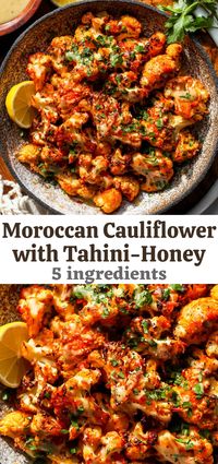 Moroccan Cauliflower with Tahini Honey is a 5 ingredient side dish with bold flavor and a sweet sesame finish. Serve this roasted cauliflower recipe with your protein of choice for easy weeknight dinners.