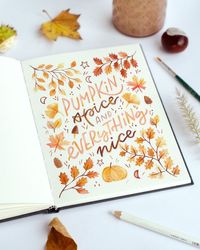 Handletterd quote "Pumpkin Spice". Fall Illustration. Handlettering. Watercolor and gouache. Autumn Colors. Seasonal Lettering.