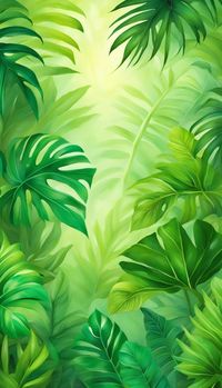 Tropical Leaves Green Cute Aesthetic Background Illustration, Phone wallpaper (iPhone, Android) - Click to download 50+ similar high-resolution images and ideas for free (personal and commercial license)!