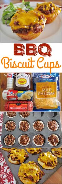 BBQ Biscuit Cups recipe from The Country Cook. Refrigerated biscuits with ground beef, barbecues sauce and gooey, melted cheese on top. Kids love 'em, grown ups love' em and they are so simple and easy to throw together!