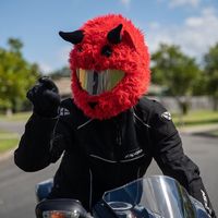 Yes, children will laugh...  Yes, people will point... And yes, you will brighten everyone's day when you ride past! Your devil motorcycle helmet cover will not only turn heads but will also protect your expensive lid from dust, scratches and chipping! These motorcycle helmet covers are made from devil skin. No, not really - its actually stretchy nylonish material with a big bit of elastic around the bottom to hold them firmly to the helmet. If you're not convinced you need this, please tell me