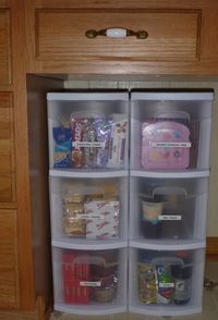 Lunchbox Cupboard: the kids pack their lunches... pick one from each drawer (fruit, granola bars, snacks, desserts, drinks) The parent chooses what goes in the drawer, but the child learns to make their own choice of what to eat. Love this idea!