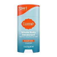 Smell better everywhere with Lume Whole Body Deodorant for Pits, Privates and Beyond. Armpits aren’t the only place we have odor, and Lume is uniquely made to control ALL external body odor. One deodorant is all you need for underarms, underboobs, private parts, skinfolds and creases, belly buttons, and feet. Our science based approach has raised the bar for personal hygiene. Lume Whole Body Deodorant for women is pH optimized to block odor before it starts. Traditional deodorants simply mask or