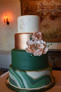 Rose gold/Hunter green and Marbled wedding cake by K Noelle Cakes