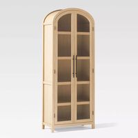 Saracina Home 76" 5 Shelf Arched Bookcase Cabinet Coastal Oak: Tempered Glass Doors, Modern Design : Target