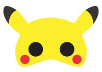 No costume? No problem!  Heres a printable Pikachu (Pokemon) mask which you can use in your childs party (or maybe make it part of their Halloween costume).  HOW IT WORKS:  The mask is set to size: You will need to print the PDF on an A4 or 8.5 x 11 inch card. Print file at 100% with no page scaling. (One mask per page). Print one first and see if it fits perfectly, if not, adjust by scaling.  Cut out the eye holes (black part). Make a small hole on each side of the mask and attach elastic.