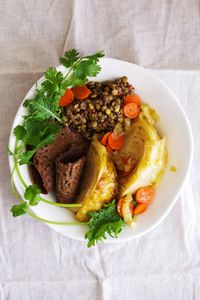 mustard lentils and braised cabbage