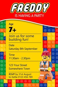 Girls and boys bright colourful Lego Invites | Invitations 4 kids